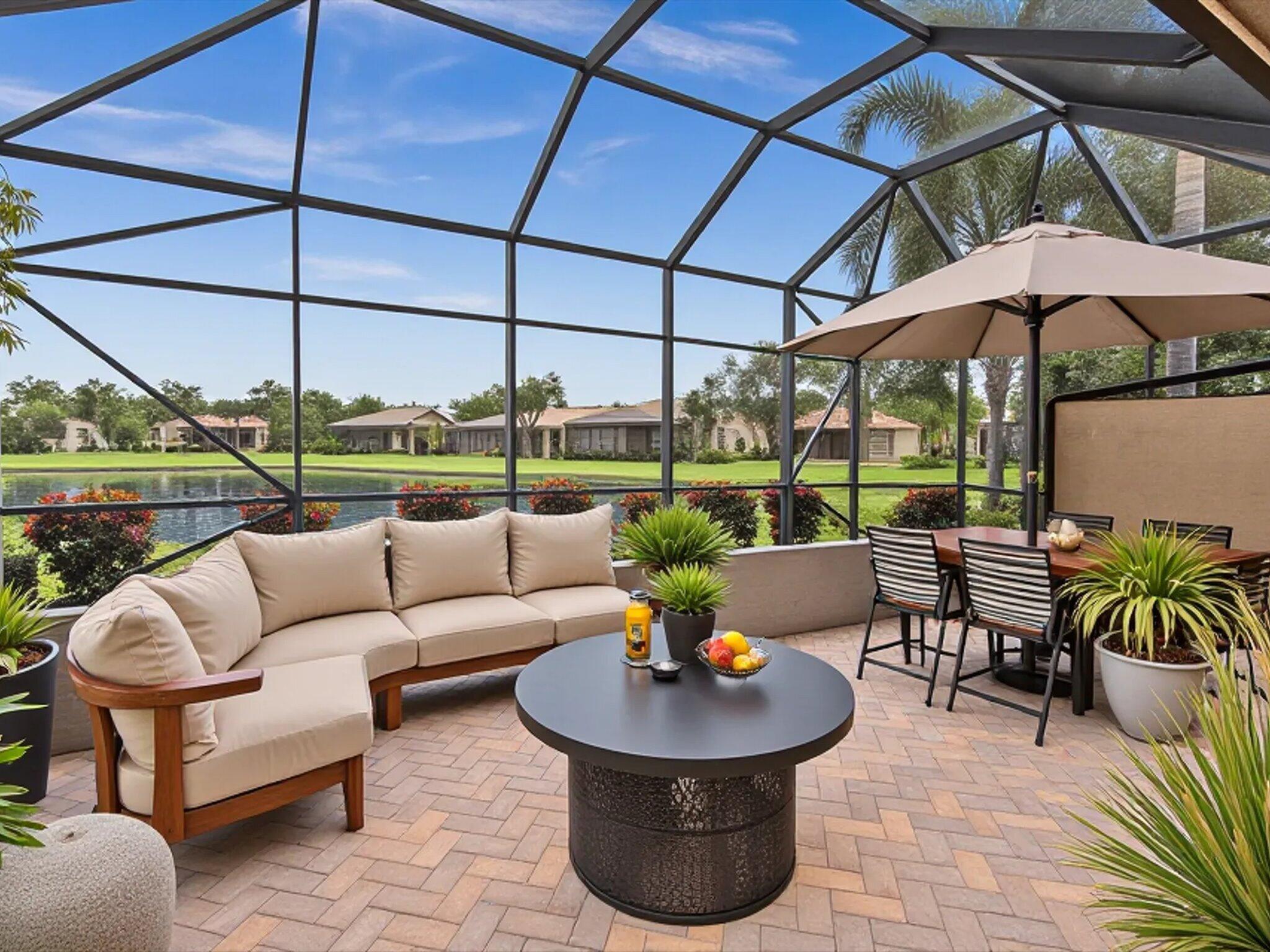 Situated on a premium oversized lakefront lot, this desirable Gibraltar model boasts an expansive open triple split floor plan with 3 bedrooms, 2.5 baths, a den/ home office, family room, living room, dining room and 2 car garage. Enjoy outdoor living with an extended screened lanai overlooking the water. The gourmet kitchen is a chef's paradise featuring endless granite counter tops, cabinets, modern task lighting, pantry storage and a bright breakfast area. Valencia Reserve is a beautiful resort style active adult community. Amenities include a 24-hour manned main gate, a luxurious soon to open completely remodeled 41,000 square foot Clubhouse with card rooms, exercise studios and fitness center. The resort style pool, lap pool, resistance pool and a hot tub are overlooking a...