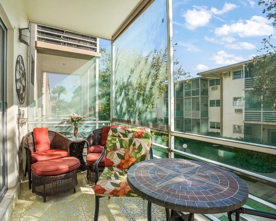 harming and well-kept 2 bed, 2 bath corner unit in 55+ Marlen Gardens, Building 11. Enjoy serene, tranquil views from a screened balcony. Updated kitchen with ceramic tile flooring flows into a sunlit living space, flooded with natural light. Turn-key furnished for effortless move-in. Master suite with private bath and ample storage throughout. Community offers peaceful surroundings, convenient amenities, and a welcoming 55+ environment. Don’t miss this move-in-ready opportunity—schedule a viewing today.