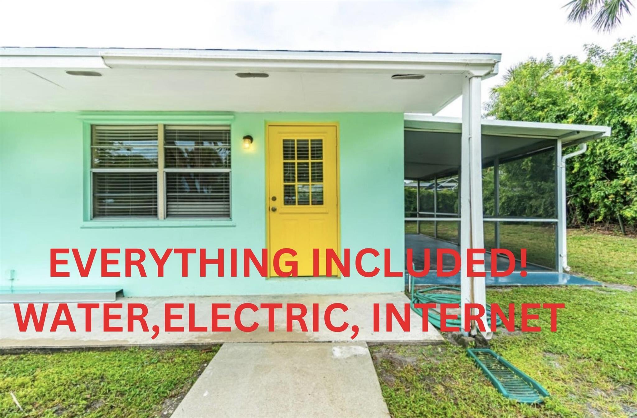 1 Bedroom, 1 Bathroom Apartment in multifamily property. Walking distance to downtown Jensen. Short 5 minute drive to the beach! EVERYTHING IS INCLUDED IN RENT: electric, water, internet, lawn care. Huge screened in patio with two sets of French doors. Remodeled bathroom, granite countertops in the kitchen. Shared washer and dryer. Pets allowed. No smoking.