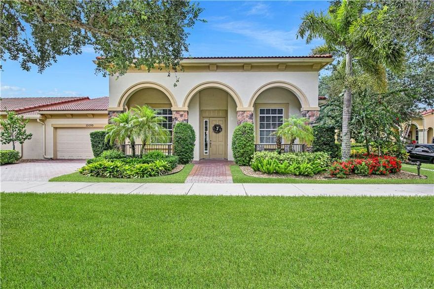 Stunning 2 bedroom 2.5 bathroom plus den model villa on corner lot in highly sought after Verano! High ceilings, LED recess lighting and surround sound throughout. Kitchen updated in 2020 with stainless steel appliances, granite countertops, under cabinet lighting, and large single basin ss sink. Den has walk-in closet, great as office or extra bedroom. 2 car garage with space to park your golf cart for a day on the green. Minutes from clubhouse, indoor and outdoor heated pools, gym, SmartFit training center, tennis and basketball courts, dog park, art & crafts, Florida's largest private pickleball complex, and so much more! There is something for everyone! HOA fee covers cable, internet, alarm, guard gate, yard maintenance, and pest control. Furniture negotiable, just bring a toothbrush!