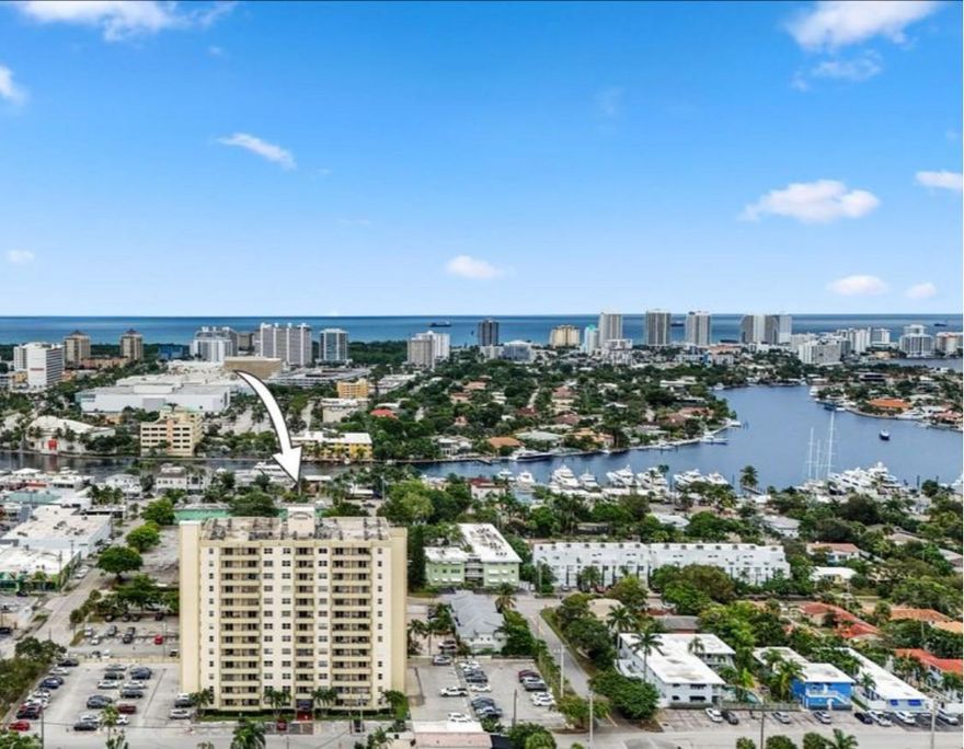 Victoria Park,  9th floor with panoramic intracoastal view, 2/1 condo. Corner unit with east and north views. Open floor plan with lots of sunlight. Hurricane impact windows & door. Big private balcony facing to the ocean side. New A/C unit in 2022. New roof in 2022. Extra storage unit on same floor,  laundry facility, filter water, heated pool, BBQ area and community room. Assigned parking space. No recreation lease. 50 year building inspection recently completed. On site management. Secured lobby with intercom and video surveillance, large open area with comfortable seating and lighting.
 1 miles to the beach or Los Olas and down town. Minutes to shopping, banks, everything around. 
Full reserve, no assessments.