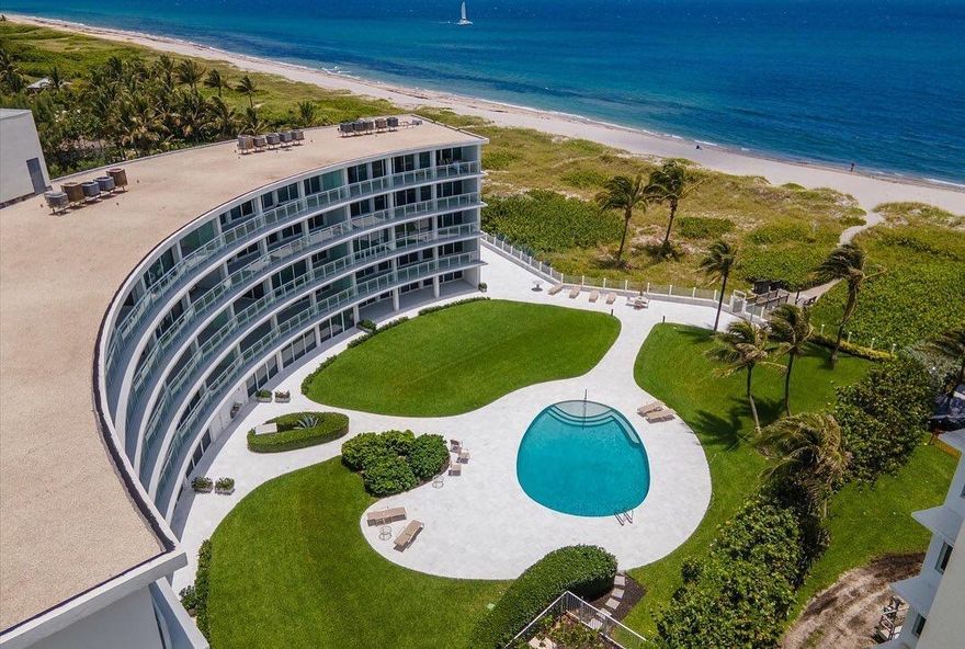 Experience beach living at the Hamilton House located directly on the beach and a short distance from Atlantic Avenue in Delray. Seasonal rental available $9,200 per month, min. 3 months Seasonal.  Available for Annual as well at 5800 per mo. The 5-story, 24 unit Hamilton House was extensively restored in 2021. Onsite amenities include manager, BBQ, elegant pool area and easy beach access. The unit has direct water views from the living area and bedroom with an expansive balcony overlooking the ocean and the pool. With top-of-the-line appliances, quartz countertops, a newly renovated bathroom, and king-sized bed, this quiet oasis is just minutes away to everything bustling Delray has to offer with fabulous shops, restaurants, supermarkets, coffee, salons & more.
