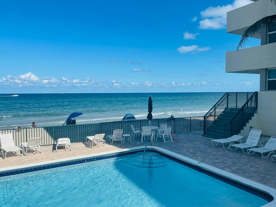 Great Hillsboro Beach residence. 2 bedroom, 2 bath split plan with updated bathrooms, crown molding, updated kitchen with marble counters, and marble flooring throughout. This unit has two balconies, with one facing south. The complex has 2 heated pools, one on intracoastal, and one on beach side, right above the private beach, 4 social rooms, and restrooms with shower and saunas in each of the buildings. Recent renovations include new elevators, and gorgeous new hallways and lobbies. Walking distance to restaurants, fishing pier and so much more. Come live the dream and bring your pet, as it is a pet friendly community.