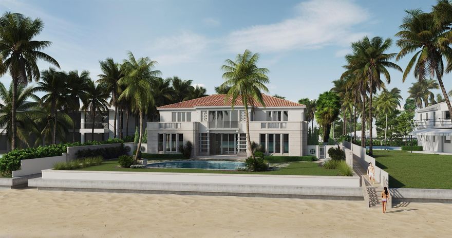''Toes on Sand'' - Oceanfront Luxury RedefinedUnder Construction- Estimated Completion Spring 2026. Experience the ultimate in Oceanfront living with ''Toes on Sand'', a brand new Sabatello-built coastal masterpiece positioned directly on the beach in one of Palm Beach's most coveted locations. Designed by the renowned team of Portuondo & Perotti, this Art Deco-inspired estate blends timeless elegance with contemporary luxury. The residence features a natural coral stone exterior cladding barrel tile roof, and expansive