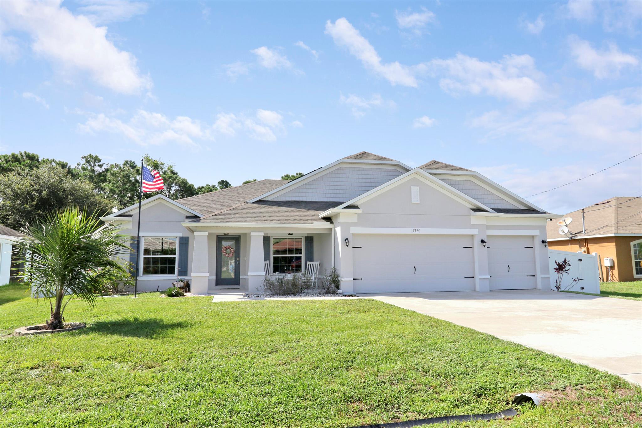 Welcome to this stunning 2020-built home offering the perfect blend of style, space, and functionality. Featuring 4 spacious bedrooms plus a versatile den, this home is designed to fit every lifestyle.Enjoy Florida living at its best with a beautiful sun deck and sparkling pool, all within a fully fenced backyard--ideal for entertaining or relaxing in privacy. Inside, you'll love the custom touches like shiplap detailing in the foyer and dining room, adding warmth and coastal charm. The open-concept layout flows seamlessly with high ceilings, abundant natural light, and modern finishes throughout. Stunning gourmet kitchen with quartz and expansive living space makes it perfect for gatherings. Additional highlights include 3-car garage with durable epoxy-coated floors,
