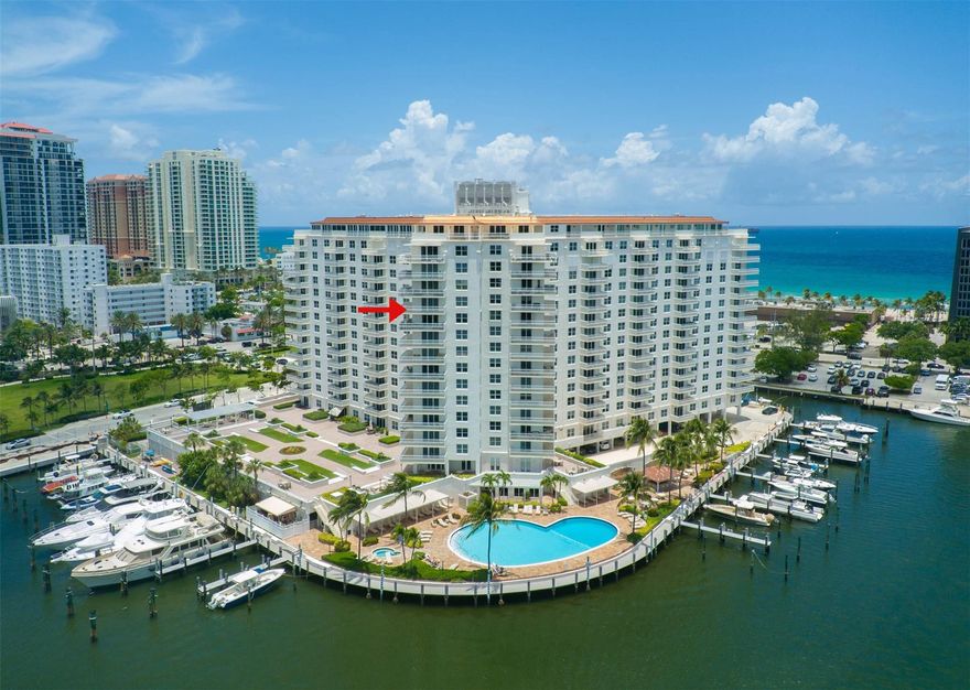 Stunning views of North and South of the Intracoastal Waterways, the spectacular Venetian pool, Atlantic Ocean, City Skyline and mind blowing gorgeous sunsets from this large wrap around balcony. 
See a parade of yachts, the annual Air Show, Boat Show and Boat Parade. 
Meticulously and beautifully renovated, has hurricane impact doors/windows, extra storage area and internet and basic cable are included in the low monthly maintenance fee. 
The Venetian is a "Resort style" condominium on Las Olas Beach with a large heated pool, spa/hot tub, tiki bar, library and lobby with free wifi, 24hr security, ping-pong, billiard, a large fully equipped 24 hrs fitness center, 6 large bbq's grills and outdoor dining areas. Dockage as available! These don't come on the market often. A must see!