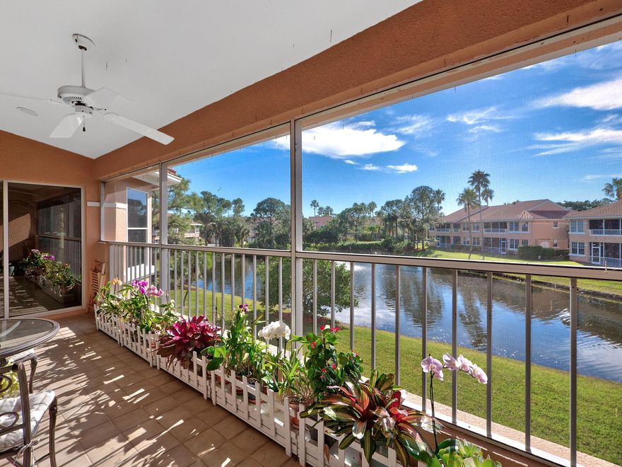 Beautiful serene lake views from this second floor condo in PGA National.  Updated eat in kitchen gorgeous granite ,and stainless steel appliances. Newer air conditioner and brand new water heater. 3 bedroom and 2 bath in a sun filled light, bright, open concept with move in condition.