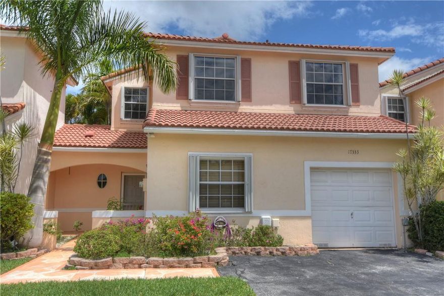 3 bed and 2.5 bath home in desirable Misty Bay at Silver Lakes! Very nicely updated kitchen with stainless steel appliances, high ceilings in the Living Room and Dining Room areas, tile floors, sliding doors with Plantation shutters that lead to a private fenced backyard which is great for entertaining.  Wood laminate staircase leads to bedrooms on 2nd floor.  All three bedrooms have wood laminate floors and ceiling fans, master bedroom has a walk-in closet, Master bathroom has roman tub/shower, granite counter and vanity area, 2nd bathroom has been nicely updated! House has accordion hurricane shutters.  The best in schools for Broward County, Community park has clubhouse, pool, playground, beach volleyball, fishing, walking trails & much more. Close to highways, shopping & restaurants.