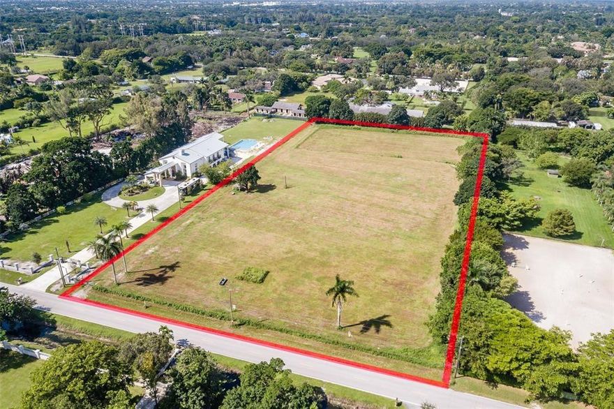 ***5 PRIME ACRES IN SUNSHINE RANCHES!!!*** LIVE AMONGST THE GIANTS IN HIGHLY SOUGHT-AFTER SUNSHINE RANCHES IN ONE OF THE MOST PRESTIGIOUS NEIGHBORHOODS IN BROWARD COUNTY! RECENTLY DUBBED “THE HAMPTONS OF SOUTH FLORIDA”, SOUTHWEST RANCHES IS OFFICIALLY ON THE MAP WITH OVER 16 MEGA MANSIONS CURRENTLY UNDER CONSTRUCTION, ALREADY BUILT OR IN FOR PERMIT WITH OVER 19,000 SQFT... THIS SECTION OF SOUTHWEST RANCHES HAS A STAGGERING RECENT SALE EXCEEDING 22 MILLION+ AND ANOTHER MEGA MANSION THAT IS CURRENTLY PENDING AT 17 MILLION! ALL THE LEG WORK IS ALREADY DONE, THIS LOT IS READY TO DEVELOP! THE SURVEY IS ALREADY DONE AND THERE ARE "NO WETLANDS" ON THE PROPERTY! DESIGN AND BUILD YOUR DREAM HOME OR COMPOUND...OR DIVIDE INTO TWO (2) 2.42 ACRE +/- BUIDABLE LOTS. YOU HAVE SEVERAL OPTIONS!