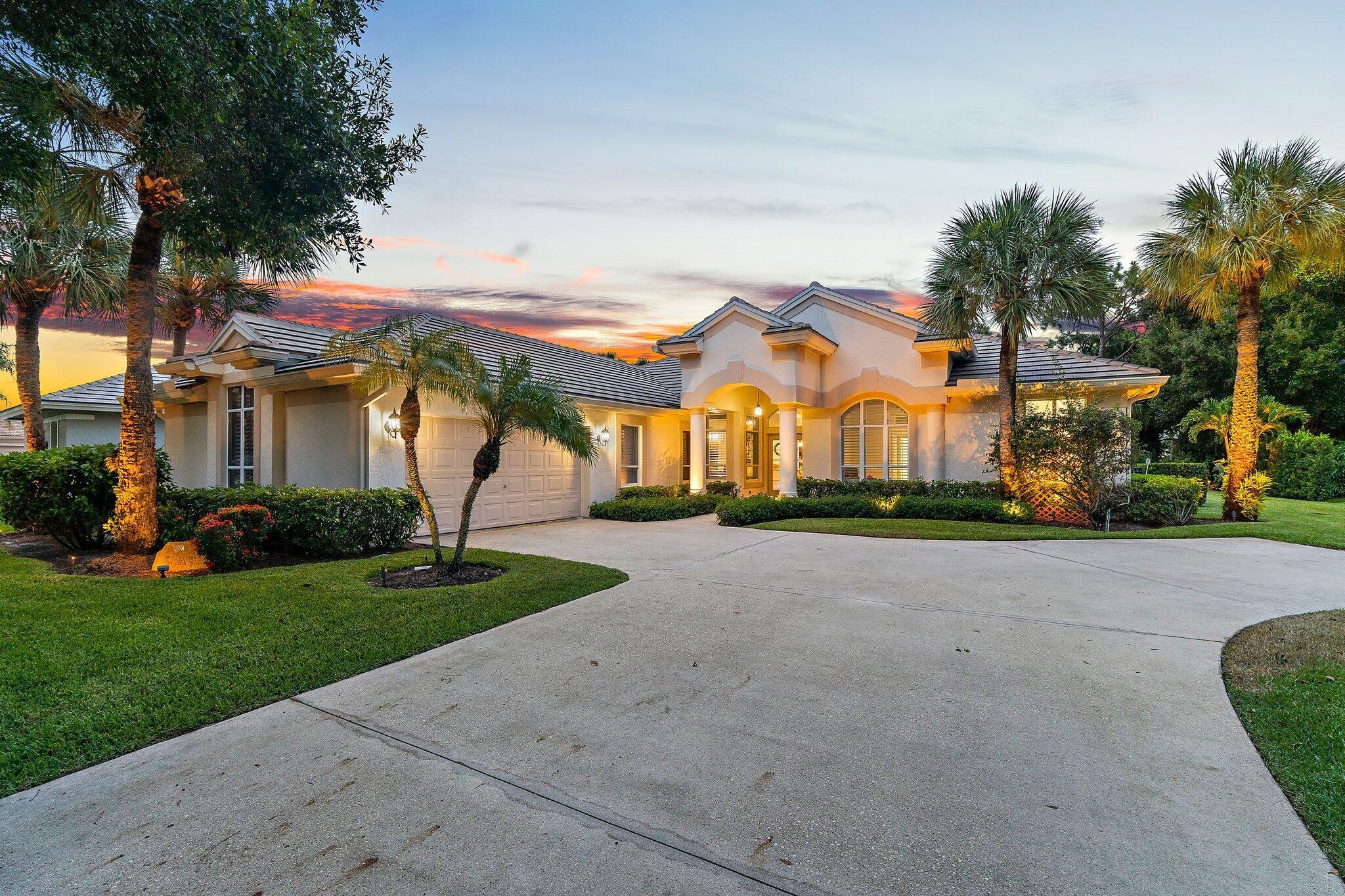 Located in the prestigious gated community of PGA Village, this stunning 3BR + den/office, 2.5BA home features a 2022 tile roof and overlooks the golf course. Enjoy Florida living with an in-ground heated saltwater pool, sun shelf, spa, and summer kitchen--perfect for entertaining! Inside boasts plantation shutters, crown molding, tray ceilings and ample living space. Eat-in kitchen includes ample counter space, stainless steel appliances & pantry. Spacious primary suite with two walk-in closets and a luxurious ensuite with dual sinks and a large waterfall shower. Residents enjoy world-class golf, clubhouse, fitness, tennis, and more.