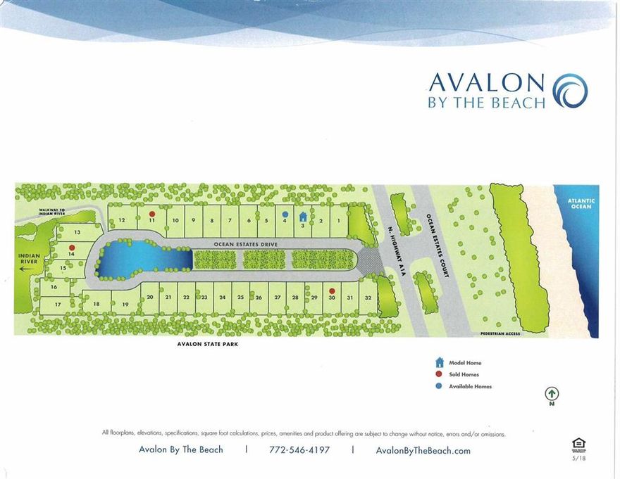 Ocean to River community located on North Hutchinson Island.  Beautiful white sand beaches stretch for miles.   Like to surf, bike ride, hike or just take walks in nature this is the place.  2000 acres of park and recreational land.  Avalon By The Beach is surrounded by nature preserves.  Community also includes a riverfront pavillion, day dock and launch for paddle boards, canoes or kayak's  HOA includes lawn care and irrigation as well as maintenance of common area's.