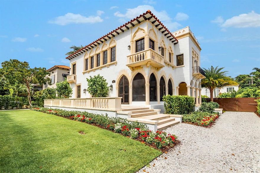 With a coveted location, water views, historic details with modern updates and custom finishes, 257 Granada-the latest masterpiece from Sam Fisch Development-is a standout in the heart of downtown's historic El Cid. A meticulously handcrafted coffered ceiling greets you as you walk through the restored pecky cypress front entry. Original details have been preserved to evoke the elegance and decadence of the 1920s era. New handcrafted white oak flooring and a pristine custom kitchen with Sub Zero appliances and 60 inch gas range comforts you knowing this house will live like new construction while preserving the home's original ambiance. The cavernous upstairs boasts a massive master bedroom with his and her closets and three additional large bedrooms- a rare find in a historic home.