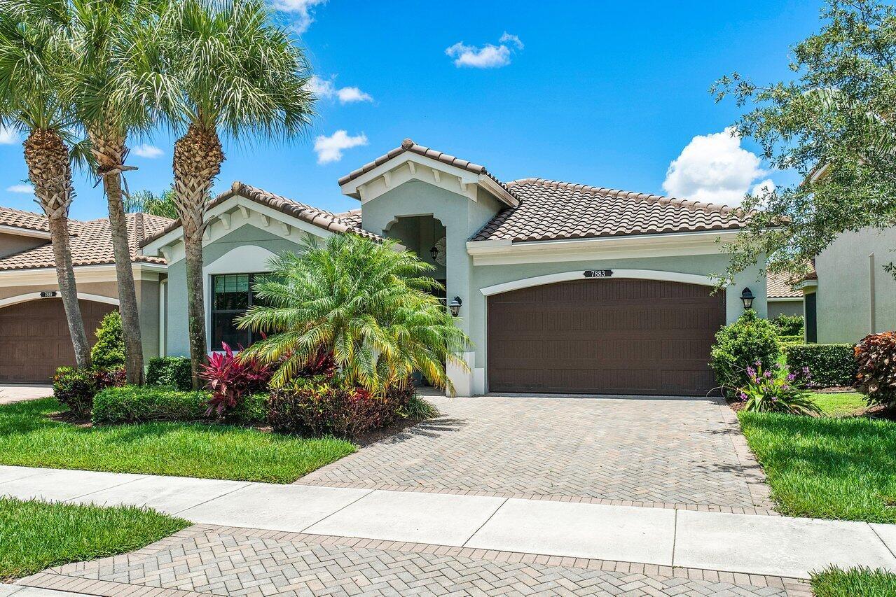 One of a kind, highly desirable one-story Sorrento model built in 2015, with direct long lake views and preferred North/South exposure! This beautiful 3 Bedroom or 2 Bedroom plus an office home with impact window and doors, is heavily upgraded. Featuring a white chef's kitchen & upgraded soft close cabinetry, Quartz countertops & Bosch dishwasher. Luxury window treatments, designer light fixtures/fans, builtin closets, extended patio and spectacular lush custom landscaping with Sylvester palm trees! Upgraded UV AC light, open-concept great room/dining room, large laundry room and 2 full bathrooms, master bathroom is oversized with double sinks. Tuscany South is gated and secured with the ButteryflyMX app operated at gate. Unfurnished rental. Do not miss this rare opportunity!