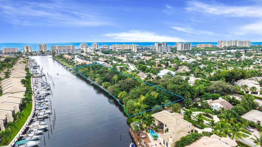 MOST MAGNIFICENT PARCEL OF LAND WITH OVER 620 FT ON THE WATER AVAILABLE IN BOCA RATON ON THE WIDEST AND DEEPEST CANAL IN BOCA RATON. OVER 1.77 ACRES WITH 3 PRIVATE ENTRANCES THROUGH 3 BOCA ROADS AND BORDERING DELRAY BEACH, THERE IS NOTHING LIKE IT! HISTORY ABOUNDS IN THIS PRESTINE LOT READY FOR AN EXCLUSIVE LUXURY ESTATE, A PRIVATE COMPOUND OR EXLUSIVE LAND USE.  THERE IS NOTHING LIKE IT IN BOCA RATON. OCEAN ACCESS AND PLENTY OF ROOM FOR LARGE MEGA YATCHS. ORIGINALLY OWNED BY FLAGLER THIS PROPERY HAS ONLY HAD 4 OWNERS IN HISTORY. CALL FOR PRIVATE SHOWING AND WEBSITE.