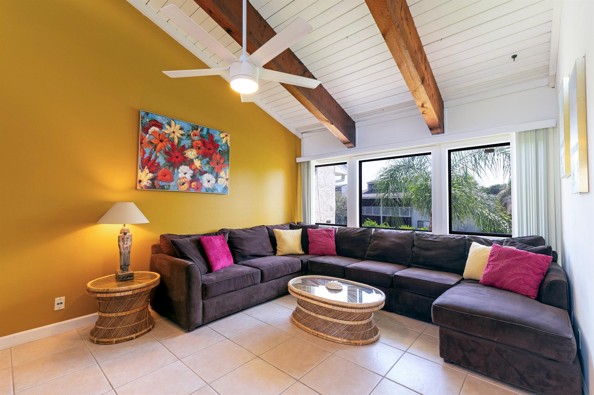 Bright and spacious 3 bedroom 2 bath condo with new roof and AC located in the one of a kind ocean front community that is Ocean Village. One of the most affordable communities situated on 3000 ft of unspoiled private beaches. High vaulted ceiling in main living area, fully furnished, remodeled baths, galley kitchen & large laundry/pantry area. Comes turnkey and ready to move right in or can be used as an investment rental property. Amenities galore: brand new main swimming pool, executive golf course, pickleball, tennis, bocce, shuffle board, new club house with state of the art fitness center and so much more. Plus a tiki bar open for lunch & cocktails, & an onsite ocean front restaurant. Don't miss this opportunity to own a piece of paradise.