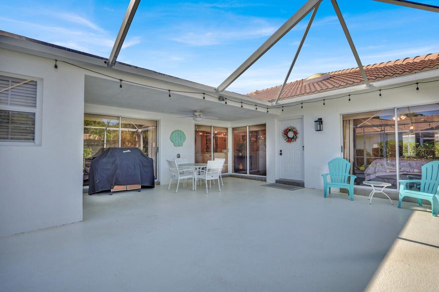 Beautifully renovated  2-bedroom, 2-bath one-story villa in the heart of Palm Beach Gardens. This light and bright home features luxury vinyl wood flooring throughout, an elegant kitchen with white Shaker cabinetry, quartz countertop and stainless steel appliances. Offered tastefully furnished. Step outside to a huge, private screened patio — perfect for relaxing and entertaining.  Located in a desirable tree lined community with a pool and beautifully maintained grounds. Unbeatable location just minutes to world-class shopping and dining, only 5 minutes to pristine beaches and approximately 15 minutes to Palm Beach International Airport.