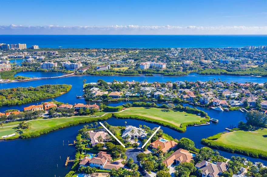 Location is timeless...Elegant views of the 17th fairway and tranquil canal. Private dock, 235 ft of water frontage + no fixed bridges. The parcel is .61 acres and located in the park-like setting of Jonathan's Island. Jonathan's Landing membership is not mandatory but highly desirable. Estate home w/ 4 bedrooms and study; 3 car garage plus golf cart bay. Effortless floor plan highlights privacy and lifestyle. Master suite w/ incredible space! His/Her baths plus large closets. Three guest suites w/private baths. This property is one of a kind awaiting the special buyer to enhance the existing and style it their own.