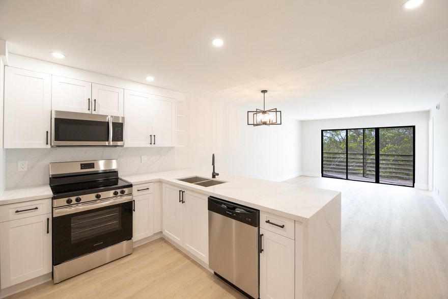 Tastefully renovated 2 bed 2 bath unit. Spectacular open concept kitchen with quartz countertop and Frigidaire S.S appliances including a range fan built-in microwave. Guest bath has a tub-shower combination-shower only in the main bathroom. Luxury Vinyl Plank waterproof flooring through out the unit. New electrical box. 1 assigned parking spot and plenty of spots for a second vehicle. Cypress Bend offers tennis/pickleball courts, children playground, BBQ area, clubhouse, gym, billiards, sauna, pool, car wash area, ping pong, library. Sorry NO pets. Minimum FICO credit 670. THIS FINE HOME IS WAITING FOR YOU STEPS AWAY OF EVERYTHING FUN & EXCITED. THE POMP a major entertainment, dining, retail, residential and office destination is just next to CYPRESS BEND.