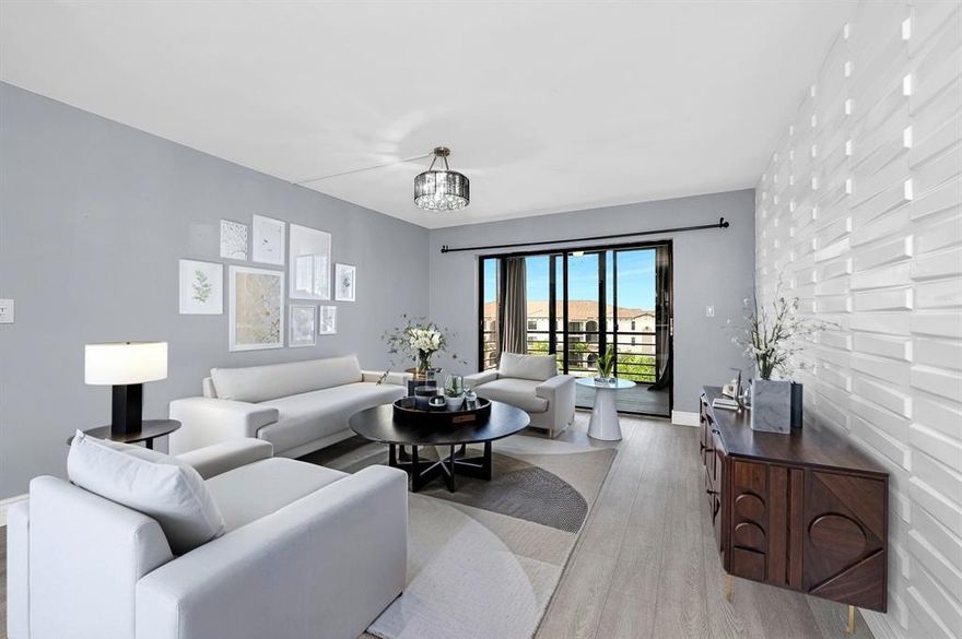 UPGRADED TOP FLOOR CORNER UNIT with Sunset Views! Imagine no neighbors upstairs, a serene golf/sunset view, and beautiful interior designs in a modern 2/2 condo in Boca Raton. ALL AGES - BEST SCHOOLS. This is the best unit in the building, offering privacy and tranquility.  This home features a fully renovated kitchen with new cabinetry, granite countertops, and stainless-steel appliances. Enjoy the warmth of luxury vinyl wood flooring, freshly painted interiors, decorative accent walls, elegant light fixtures throughout, ample closet space and a large enclosed screened patio, perfect for relaxing or entertaining. Located in the desirable Boca Dunes community, zoned for top-rated A schools, and close to shopping, dining, and major highways. Won't last! Virtually staged.