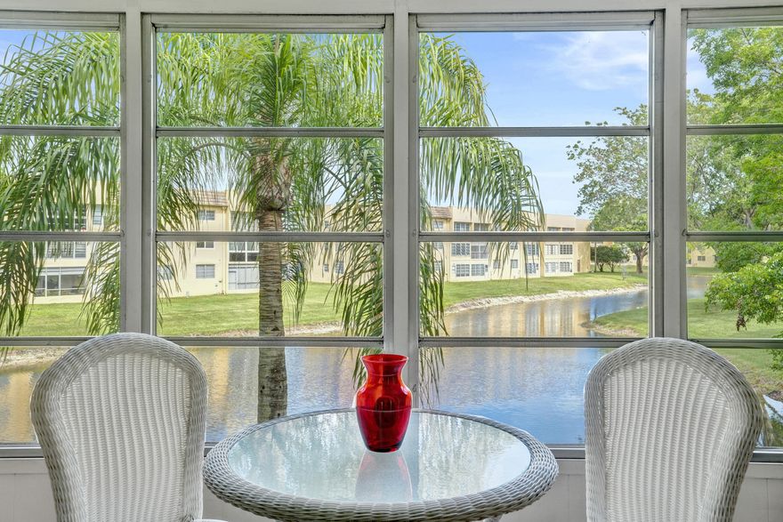 Spacious and bright TURN KEY (fully furnished)  2-bedroom, 2-bath condo in a quiet 55+ community, located on the second floor with a peaceful lake view from the Florida room. Well maintained with A/C (2022), water heater (2021), renovated master bath (2016), and a new roof from 2022. Enjoy resort-style amenities including a clubhouse, 4 pools, fitness center, tennis, billiards, ballroom, library, and more!