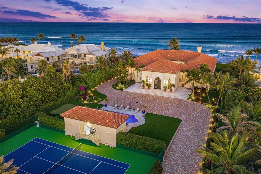 Available just in time for the 2021 season with renovations to be completed soon, this exquisite Ocean-to-Intracoastal custom estate is situated on 1.7 acres in Manalapan, with both 160 feet of direct oceanfront and 160 feet of intracoastal waterway with a private dock and two lifts. This coastal masterpiece is the epitome of traditional elegance fused with contemporary luxury, and was built with the 2021lifestyle in mind. Recent upscale additions, including a brand new, state-of-the-art home gym and spa, have increased the under air square footage to over 20,000 square feet and over 26,000 total square feet of magnificent, private space. The entire 1.7 acre property is perfectly appointed to entertain effortlessly and live in ultimate luxury, boasting 7 bedrooms, [CLICK TO CONTINUE]