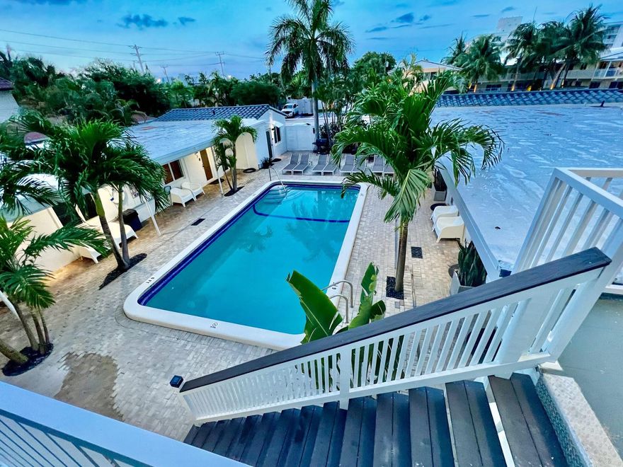 This 12 unit property has been totally renovated and rebranded from the former Tropicaire Resort to the Sapphire by the Sea Resort.  The property is well located and has an upstairs unit that could be use as an owner/user three bedroom, three bath unit overlooking the pool area and decking.  The property is a short walk to the ocean, plus walking distance to stores, shops, restaurants, a park with tennis, pickleball, basketball, bocci, a children's playground and more!