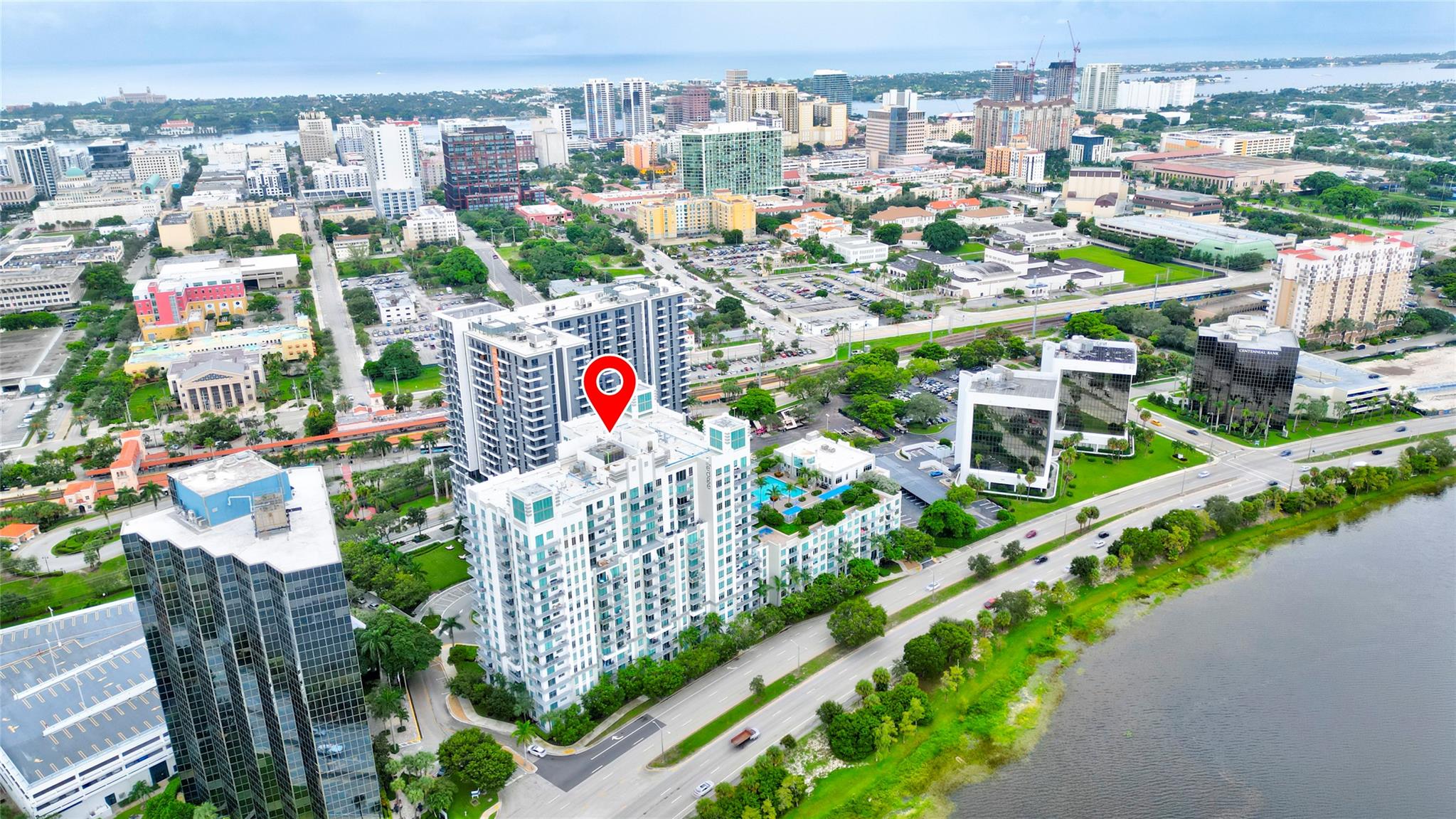 Annual/Seasonal. Move-In Ready, Updated. Furnished. Largest 1bed 1 bath model; 774 sqft., Direct Waterfront View from all Windows & Balcony Patio. Water & Internet included, Garage Parking. Soaring 12-ft Volume Ceilings & Windows. Stainless Steel Appliances. New:Quartz Countertops, Backslash, Sink, Garbage Disposal, Window Treatments & Furniture. Lease Immediately; 12 Times/Year, 24-hr Lobby Attendant, Business Center, Resort Style Heated Pool, Hot Tub, BBQs, State of the art Fitness Center & Yoga Room, Clubhouse; Kitchen, Dining Room, Pool Table. Centrally located in Downtown West Palm Beach, FL. Few minutes to Airport, Beach, I95, Palm Beach Island. Walk to City Place; Shopping, Dining, Entertainment, Brightline Station, Kravis Performing Arts Center, Convention Center.