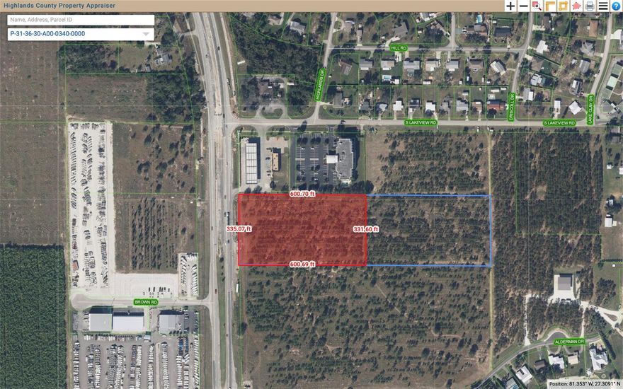 Prime commercial investment opportunity! This 4.5+/- acre parcel boasts an impressive 331 feet of highway frontage in the thriving Town of Lake Placid. Strategically located adjacent to the Race Track gas station and Holiday Inn Express, this high-visibility site is ideal for development. Positioned near Lake Clay, major retailers, and key businesses—including Advent Health Hospital, the Government Center, and public boat ramps—this location offers exceptional accessibility and growth potential. Don't miss this chance to secure a premium commercial property in a rapidly expanding market! Buyer to verify all measurements, zoning, Future land use.