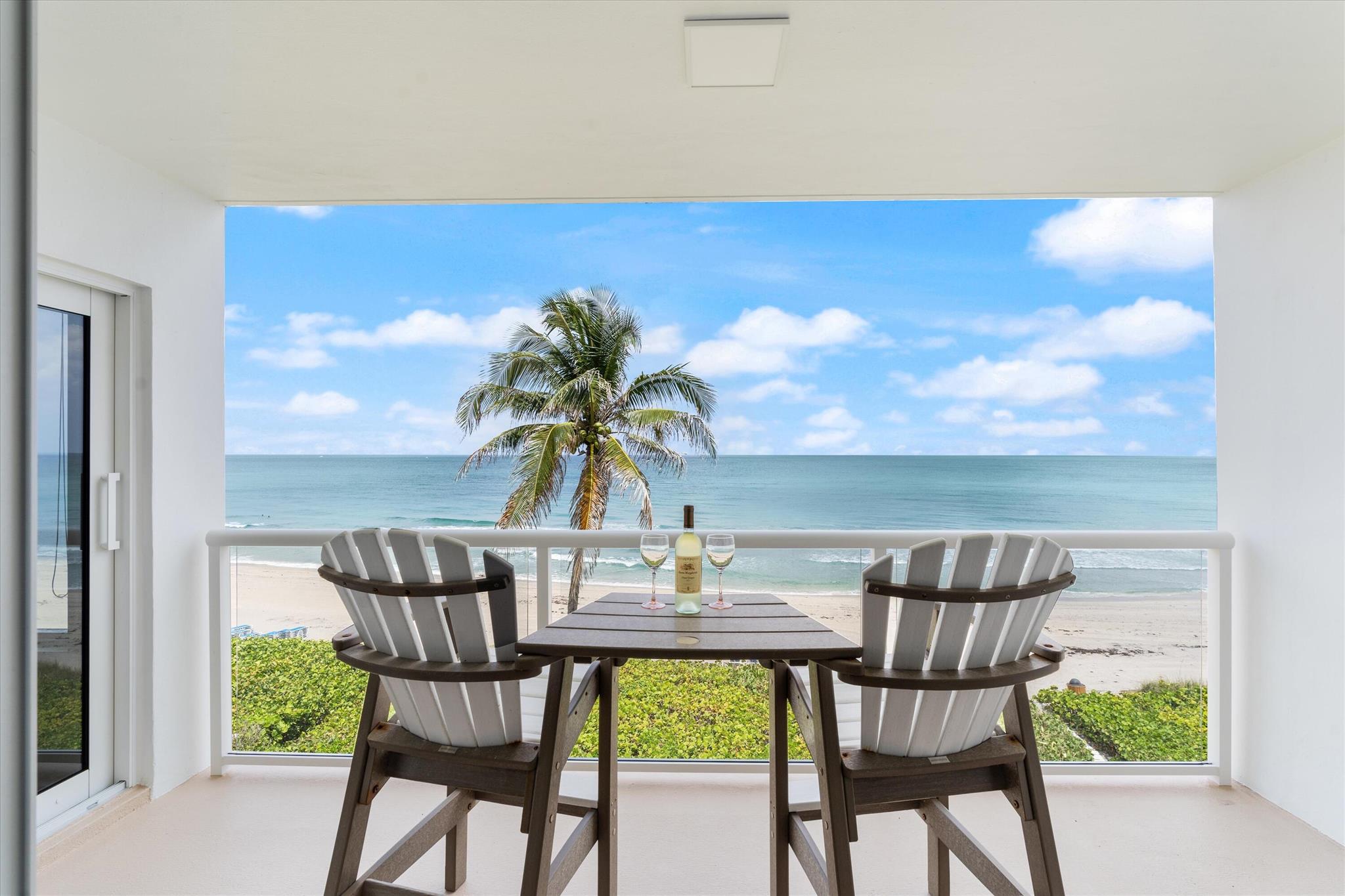 Endless Ocean views every day! Beachfront living in this quiet, quaint, boutique building directly on the sand. Available as early as Oct. 1, 2025. Walk to Latitudes restaurant at the Delray Sands Resort. It's a favorite of locals and tourists alike, serving great food and drinks seven days a week. From your TWO balconies you can watch the sunrise every morning or see the sun set each night from the Western balcony. Fully renovated unit with a private entrance to the 2nd bedroom & living area. Gas Barbeques available to grill outside. This is a no pet building. ASK ABOUT THE SUMMER DISCOUNT! Tenant is required to have Renters insurance