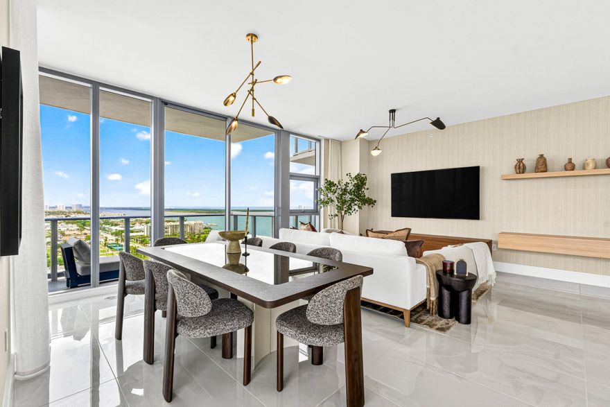 Skip the process of hiring a professional decorator and move right in to this Brand New Fully Furnished 3 BR 3.5 Bath Corner Unit with a Stunning Turnkey Design package by renowned Stephen G Interiors included. Every detail has been completed in this Highly coveted C unit on the 20th floor of the North Tower at Nautilus 220. Breathtaking sunrise and sunset east & west exposures capture Intracoastal, Atlantic Ocean, Sunrise, and Sunset views from almost 1,000 sq ft of additional outdoor living space. Interior features include 10' ceilings, hurricane-impact glass, an open kitchen with Miele appliances, wine cooler, and Primary suite with spa-style bath and oversized terrace. Enjoy true resort-style living with one of the most amenity rich buildings to hit South Florida in a long time with two pools , two spas, fire pits, putting green, yoga deck, dog park, club room, theatre room, sport simulator, mini bowling, guest suites, valet, 24-hour concierge, plus a marina onsite and multiple restaurants by renowned chef David Burke.