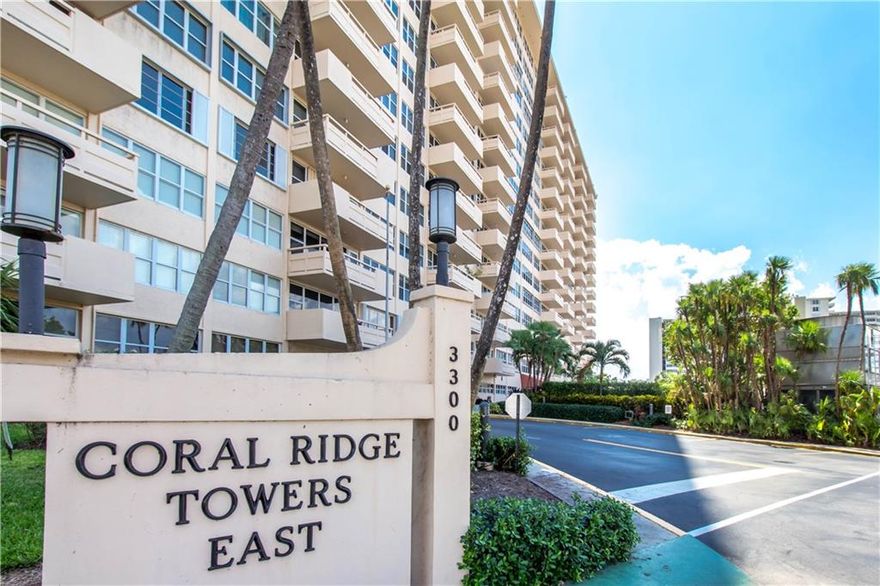Best value on Galt Ocean Mile! Large one bedroom with central A/C and Hurricane Impact Windows. Stunning updated Lobby, hallway renovation project completed. Resort-style pool and Clubhouse located on the Intracoastal Waterway. Convenient dockage for pick-ups and drop-offs at your back door. Water Taxi is one block away and the beach just across the street. This is a financially secure, well-managed building........Make it your home! Association says 55 plus and cash....