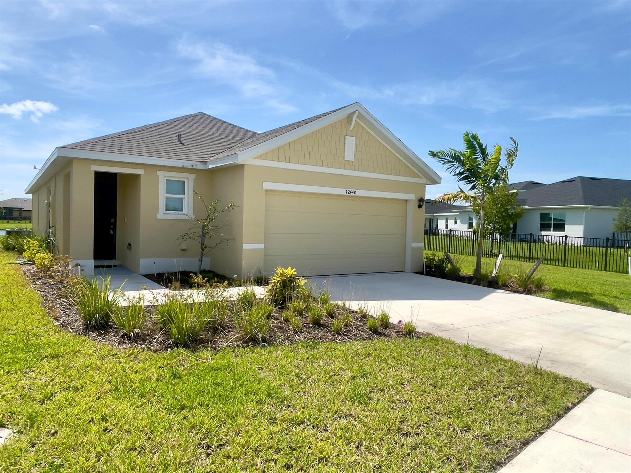 This 3-bedroom, 2-bathroom, 2-car garage home is located in the Central Park community of Port St. Lucie. Less than 2 years old, it offers over 1,500 sq. ft. of open living space. The kitchen overlooks the family room and leads to a covered patio. The living and dining areas get plenty of natural light.The Primary's suite features a walk-in closet, double sinks, and a large walk-in shower. The home sits on a wider end lot with a peaceful water view from the backyard. It's in a quiet, easy-access neighborhood--just 7 minutes to I-95 and 6 miles to the Florida Turnpike.