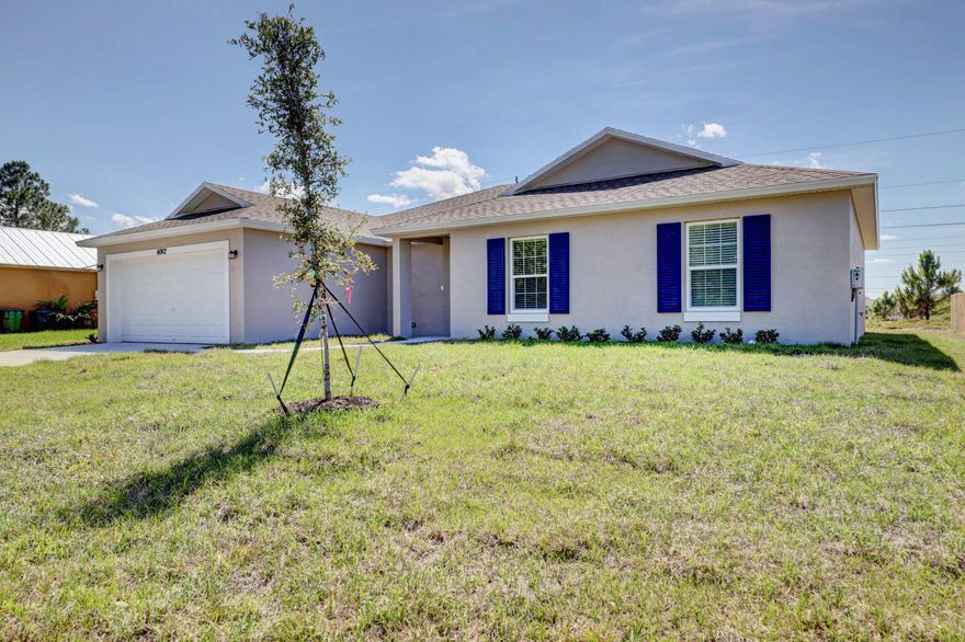 CLOSING COSTS AVAILABLE! Verona I offers easy Florida living with a smart 4BR/2BA split floor plan, 2-car garage, and 1,915 sq ft of living space (2,547 total sq ft). The open-concept kitchen and great room create a natural hub for everyday life and entertaining, opening directly to a covered back patio—ideal for morning coffee, family dinners, and weekend gatherings. A semi-private dining area sits just off the kitchen for effortless hosting. The primary suite is set apart from three guest bedrooms. Baths feature raised wood vanities, solid-surface counters, Moen fixtures, and water-saving commodes. The kitchen includes wood cabinetry, Energy Star appliances, ceramic glass cooktop, and pantry. A convenient laundry room is located near the garage entry for added everyday ease.
