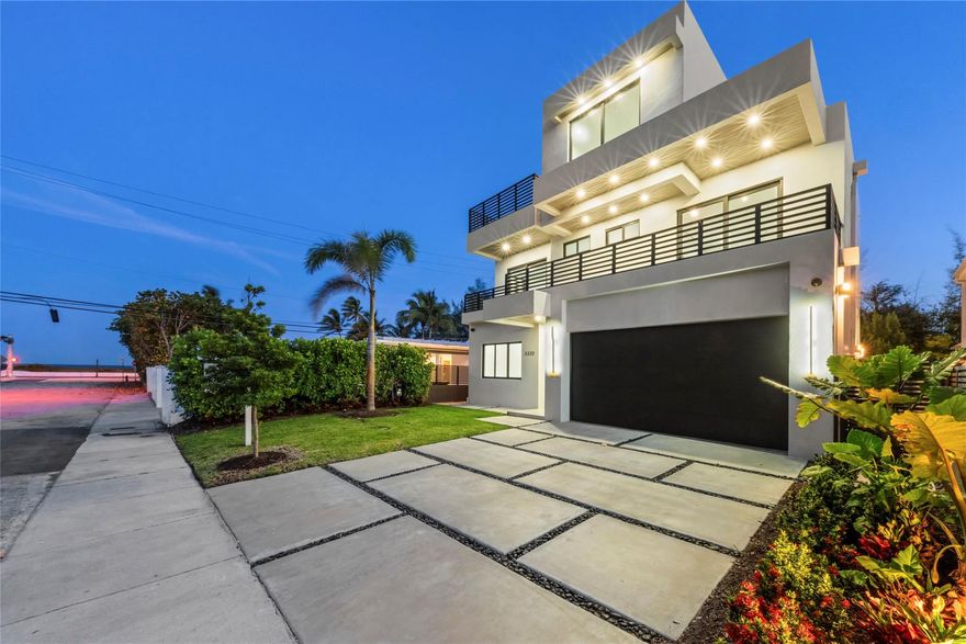 Welcome to your dream coastal escape in the heart of Fort Lauderdale Beach! This brand-new modern residence offers the ultimate luxury getaway with Ocean views, just steps from the sparkling Atlantic Ocean. Designed with sleek sophistication and comfort in mind. This architectural gem boasts clean lines & an open-flow space. Enjoy this three stories home with 6 spacious bedrooms and a roof top terrace, a total of 5,197 Sq Ft. Open-concept living area flows seamlessly into a gourmet kitchen with top-of-the-line appliances & a large island. Private outdoor oasis—complete with a pool, Covered patio with sitting area, dining, outdoor kitchen & sun loungers. Close to restaurants, shopping & water activities. A true luxury beach lifestyle. Experience starts here for an unforgettable stay.