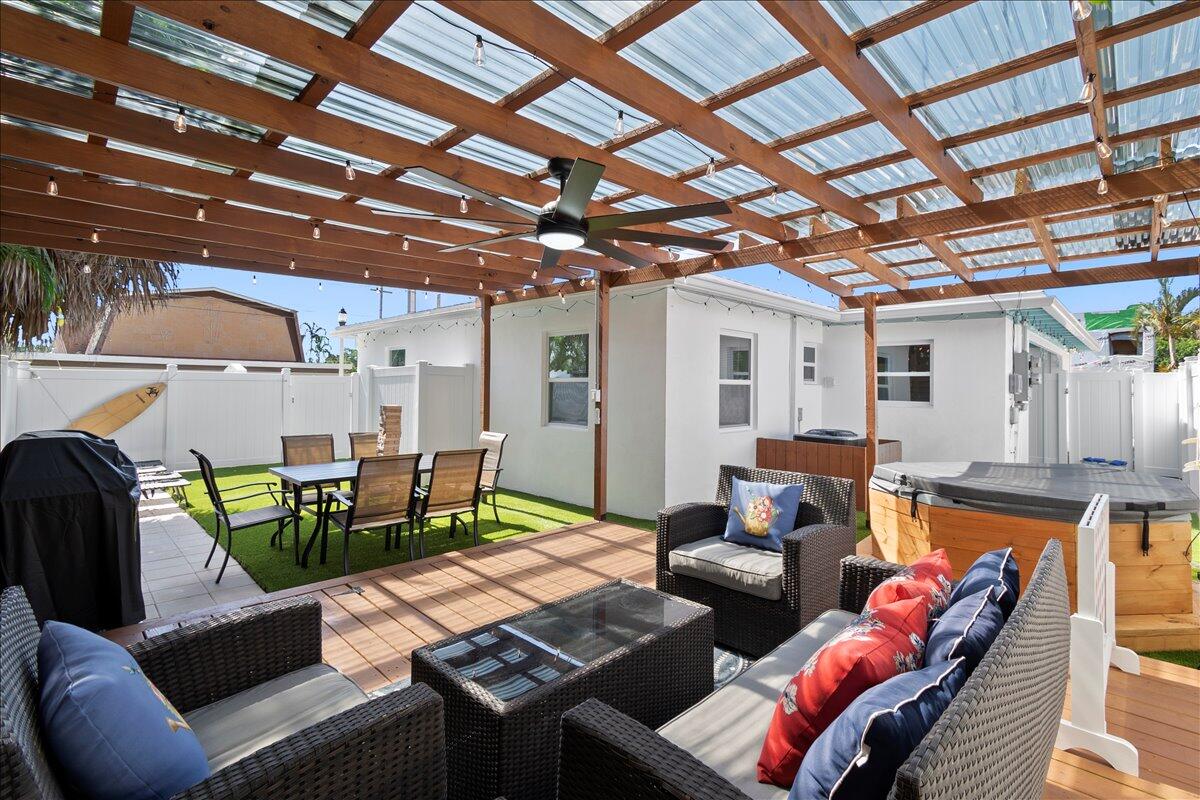 Don't Miss Out? Welcome to your slice of paradise! This beautifully updated 2-bedroom, 1-bathroom duplex offers the perfect blend of comfort, style, and outdoor fun. Step inside to find a bright, open layout with modern finishes and thoughtful touches throughout. But the real magic happens out backyard your own private oasis awaits.Unwind beneath the custom pergola, soak in the bubbling hot tub under the stars, or challenge friends to a round of life-size games in the spacious, fully fenced backyard. Whether you're hosting weekend gatherings or enjoying quiet evenings, this outdoor retreat is designed for relaxation and play.Located in a friendly neighborhood with easy access to local shops, dining, and beaches.