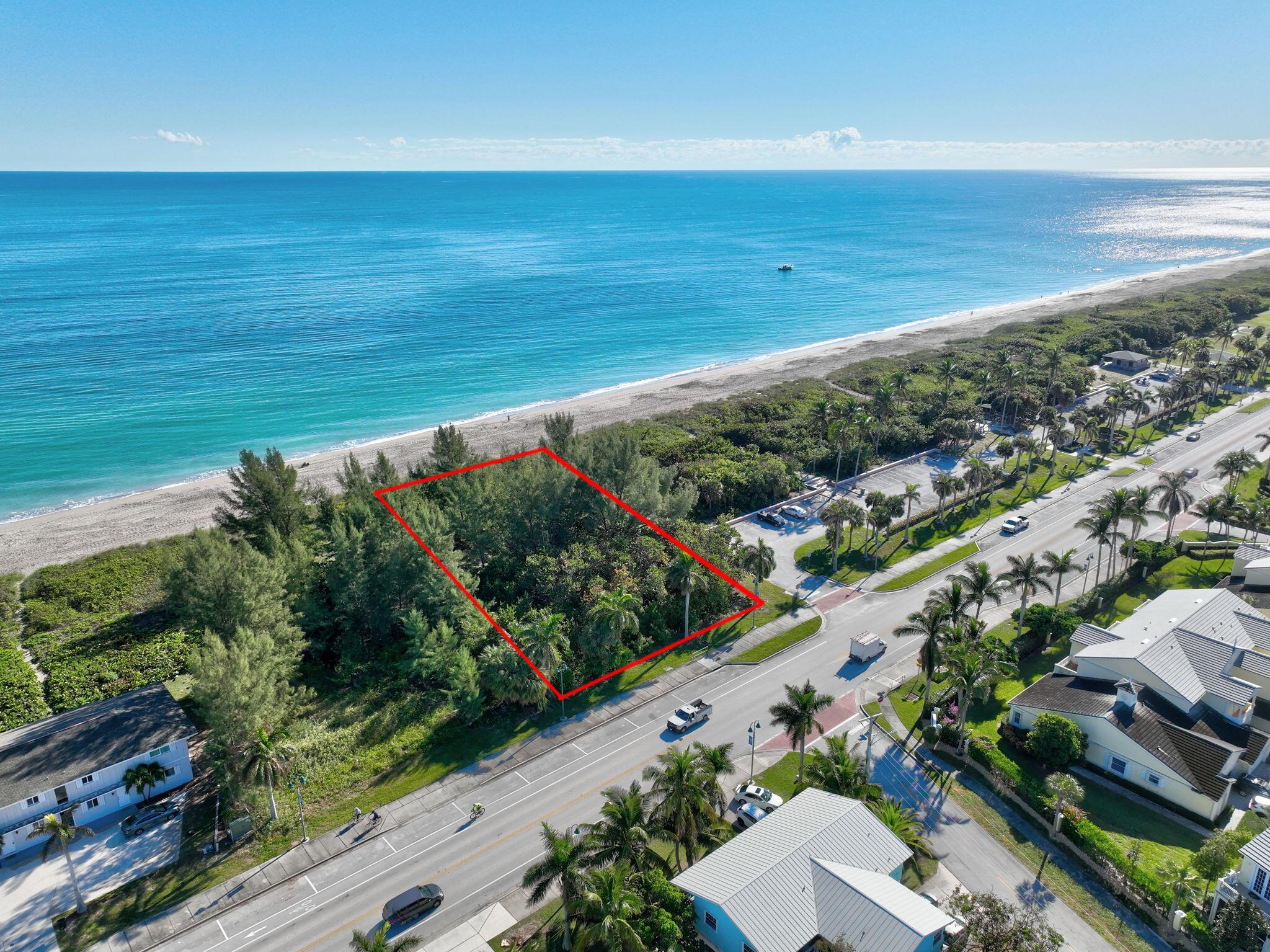 OCEAN FRONT LOT with 123 feet on the ocean. Located on beautiful South Hutchinson Island with 21 miles of uncrowded & unpsoiled beaches. Rare find! Lot size is 124 x 123 ( .37 acres). BUILD YOUR SINGLE FAMILY DREAM HOME OR 2 TOWN HOMES on this beautiful island lot. Adjacent to Kimberly Bergalis Park on A1A ( Jimmy Buffett Memorial Highway).
