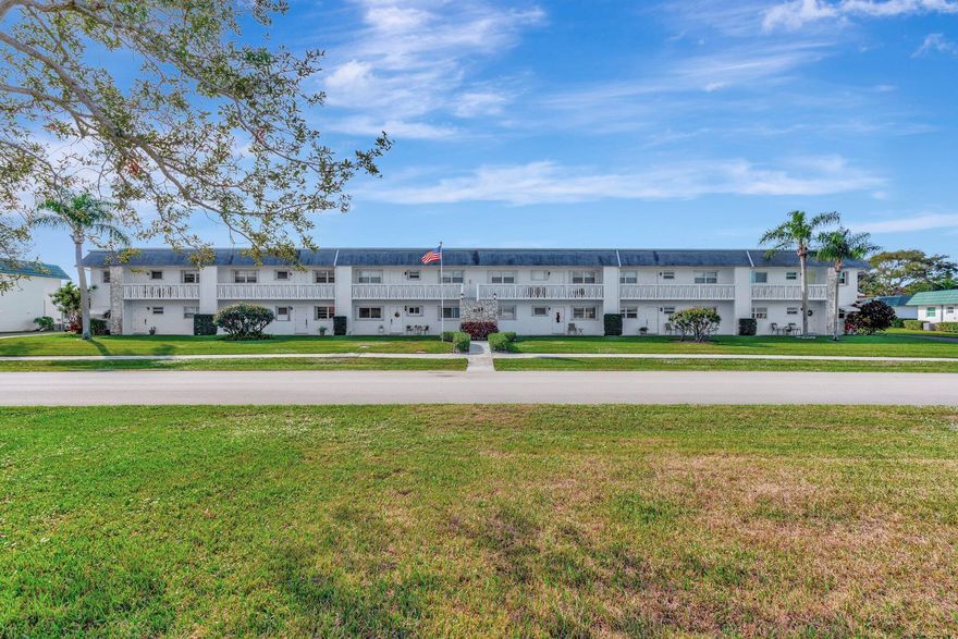 This 2-bedroom, 2-bath first-floor condo is your opportunity to own in a well-maintained 55+ community. Accordion shutters provide peace of mind, and the roof has been freshly coated with cool roof paint, backed by a 15-year warranty.Ready for your personal touch, this unit offers a comfortable layout and a welcoming community lifestyle. Amenities include a pool, clubhouse with a library, social room, and a fully equipped kitchen--perfect for events and gatherings. Residents can take part in a variety of social activities. Cable, internet, water, and sewer are all included in the maintenance fee. Ideally located near shopping, dining, and a fitness center. Just 20 minutes to PBI. Association requires a 650 credit score.