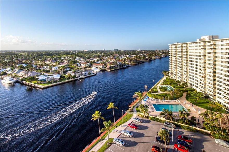 Amazing value on the Galt Ocean Mile! Enjoy breathtaking views of the Intracoastal Waterway from your 15th floor private balcony in this spacious 2 bedroom 2 bathroom home. Hurricane impact windows and door, new Rheem Central AC, tankless hot water heater and a Bosch WASHER & DRYER.  Walking distance to the beach, shopping, restaurants and water taxi.  Community includes boat dock, temperature controlled 30x60 pool, fitness center and putting green. Association states 55 plus. No Pets.