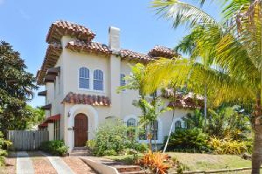 Flamingo Park Grandeur! This marvelous  2 story Mediterranean home is the perfect historic showcase. 3 bedrooms plus den, 1.5 baths, generous room sizes, sparkling interiors, great windows, this residence says you are home! The pecky cypress arched front entrance leads to an enormous living room with beautifully finished wood floors and grand windows allowing the Florida breezes and sunshine to circulate throughout. Adjacent to the formal space is a great dining room AND a perfectly situated Florida room.  French doors in the dining room open to a large deck. A charming kitchen has gas range, dishwasher and custom cabinet. Currently used as an office, the bonus could be a first floor bedroom with half bath. Three bedrooms & a spacious bath are found on the second floor. lush tropical pool!