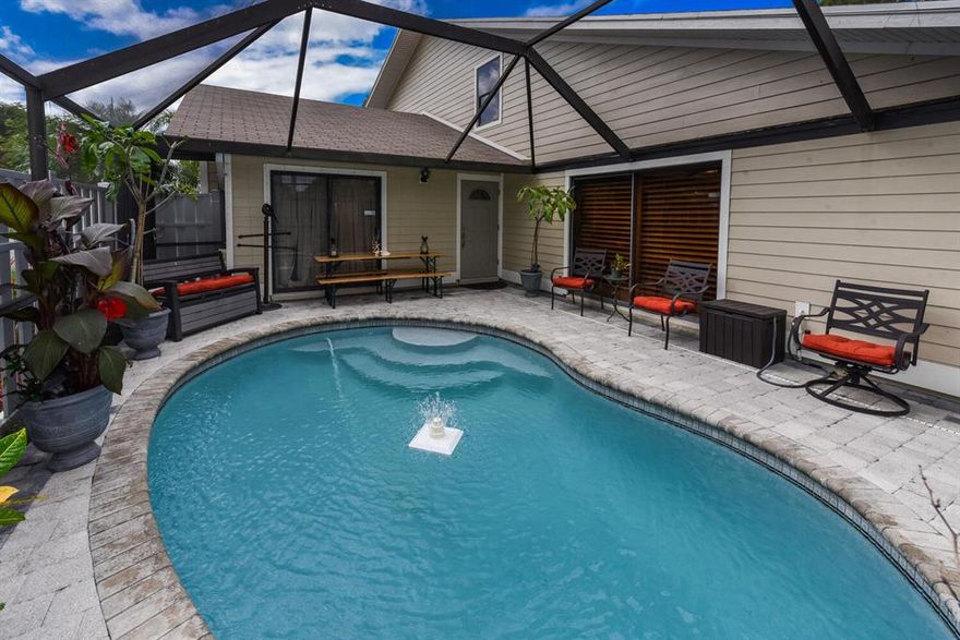 Introducing a 3 bed/2 bath home with PRIVATE Pool in the sought out community of Summerwinds located in Jupiter on the outskirts of Abacoa. NEW hardi board, fencing, gutters, light fixtures, impact skylights and more. Interior upgrades to name a few include NEW flooring, paint, bathrooms, kitchen, granite and stainless appliances. Newer AC and Hot water heater. The list of NEW is endless. NEW roof sch 12/2020 (seller paid for). HOA includes exterior maintenance, building insurance, community pool, & basketball. Aside from the abundance of renovations and upgrades, this home is centrally located within walking distance of schools, shopping and Medical. Two dedicated parking spaces. Remember you have your very own private pool with this hidden gem. Pet friendly