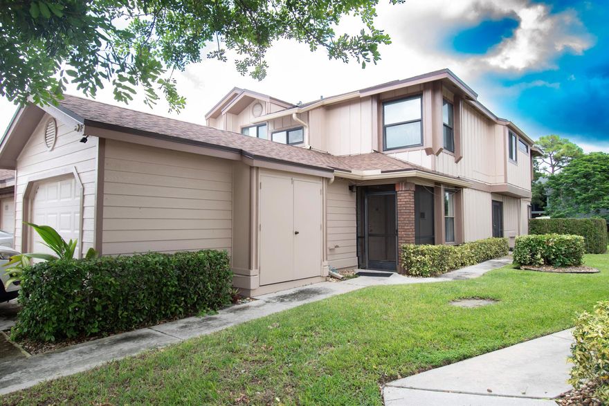 This 3-bedroom, 2-bath corner unit condo features 1,298 sq. ft. of living space, a screened patio, attached garage, and beautiful lake views. HOA fees include water, cable TV, high-speed fiber internet, building insurance, exterior maintenance, and full-time security. Residents enjoy a fully staffed clubhouse with social director, performance and fitness centers, multi-purpose activity rooms, billiards, tennis, pickleball, basketball, shuffleboard, Bocce, and ping pong. Relax in one of several heated pools including the main pool, south pool, kiddie pool, or the spa/jacuzzi. Crosswinds at River Bridge, a sought-after guard-gated community offering true resort-style living.