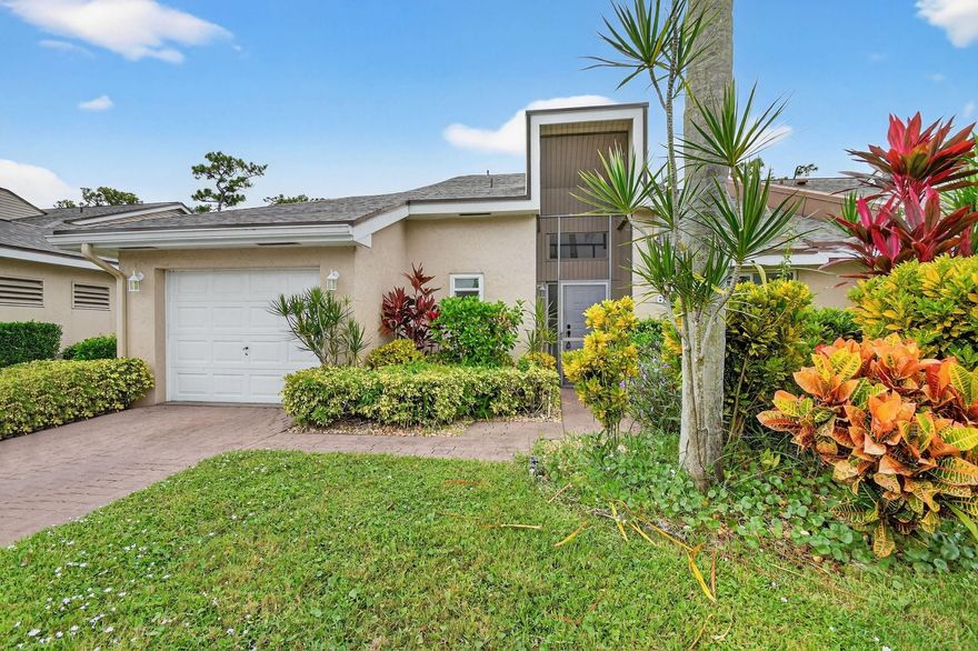 Beautifully maintained 3-bed, 2.5-bath villa with golf course and canal views located in a 55+ subdivision within The Fountains of Lake Worth. Roof and exterior painting completed in 2021 and covered by the HOA, which also includes TV, internet, landscaping, lawn care, and access to the community pool. Features newly refinished marble floors, soaring ceilings, a formal dining room, and a spacious open living area perfect for entertaining. Includes an attached 1-car garage and screened-in patio to enjoy the golf views. The Fountains offers optional golf and social membership packages for those seeking a resort-style lifestyle. All measurements are approx. & should be verified by buyer. Info deemed reliable but not guaranteed. Easy to Show.