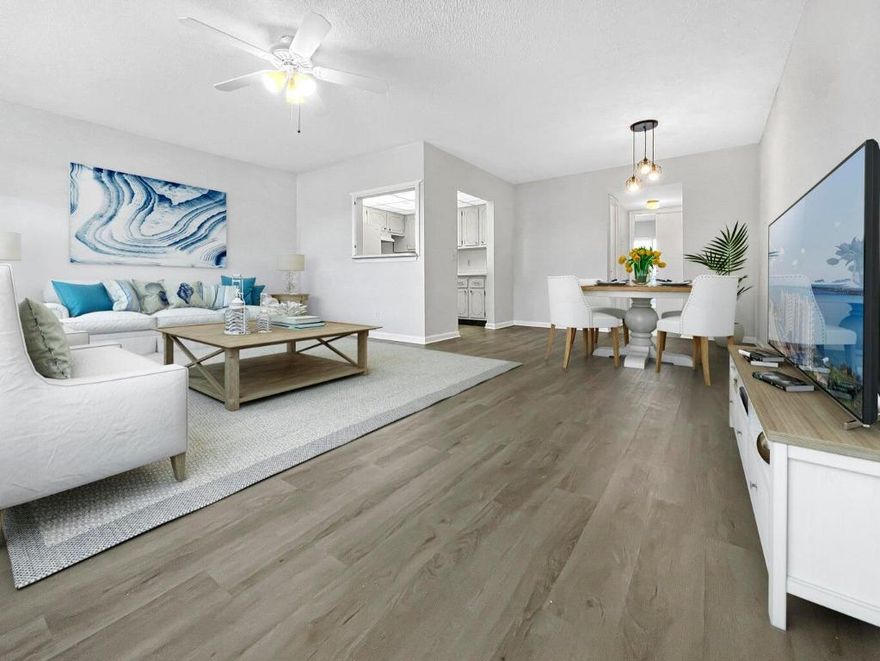 Presenting a quiet, bright, modern, renovated, WATERVIEW 1 bed/1.5 Bath in the AGE-RESTRICTED/OVER 55 community of Century Village featuring brand new luxury vinyl floors and completely renovated bathrooms. This second story condo has the benefit of expansive waterviews, while having the convenience of an elevator just steps to your door. Serenity awaits as you sit on your balcony, feel the breeze & listen as the birds sing. Welcome home to your new tropical paradise, where you can experience amenities galore in this active, gated 55+ community! Take a sailboat lesson, see a new release movie or show in the 1200 seat theater, or try woodworking in the massive clubhouse. Cool off in one of 17 pools, exercise in the gym or resistance pool or take the free shuttlebus to shop!