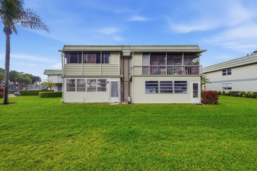 Move-in ready ground-floor corner condo in desirable Kings Point 55+ community! This 1BR/1.5BA unit offers a bright, updated interior with tile flooring in main living areas and kitchen, and carpet in the bedroom. Enjoy the convenience of in-unit washer/dryer, no stairs, and easy first-floor access. Ideally located near the Linton gate and within walking distance to the clubhouse, pool, and golf pro shop. Cable included. Perfect as a seasonal retreat or full-time residence. Kings Point amenities include golf, multiple clubhouses, indoor/outdoor pools, fitness center, pickleball, bocce, theater, restaurant, bus service, and endless clubs, events, and activities.