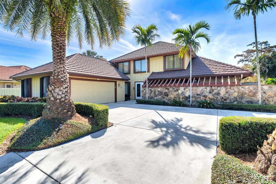 Welcome to the PGA RESORT COMMUNITY!  This rarely available 4 bedroom, 3.5 bath two story, Fazio golf course home in Thurston Estates is located on over a third of an acre of land with fabulous views and the best Southern exposure. Enjoy relaxing on the expansive patio area overlooking the gas-heated, salt water pool and spa which features easy access to a full cabana bathroom. There is a separate fenced in area for your beloved pet. The master bedroom is on the main floor and opens up to the pool area. The updated kitchen has a large breakfast area as well as stainless steel appliances.  Curl up by the cozy fireplace in the family room just off the kitchen area.  The spacious living room opens up to the patio area and is ideal for entertaining guests!  Pride in home ownership shows!