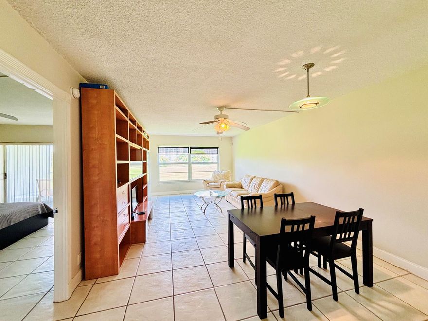 Large one bedroom with jack and jill bathroom for guests. Kitchen replaced last year.  Lightly furnished.  Secure lobby bldg. Security PATROL at night. Includes cable/internet WIFI, PLUS water, and pest control . You ONLY pay electric. Storage closet outside for extra space. 1 parking space with plenty of guest parking.  Peaceful screen balcony overlooking golf course. Palm Aire is a 1500 acre compound fully landscaped trees and lakes for beautiful walks, bikes, fishing etc. AVAIL Dec 10. APPLY: https://apply.link/umnaOhM