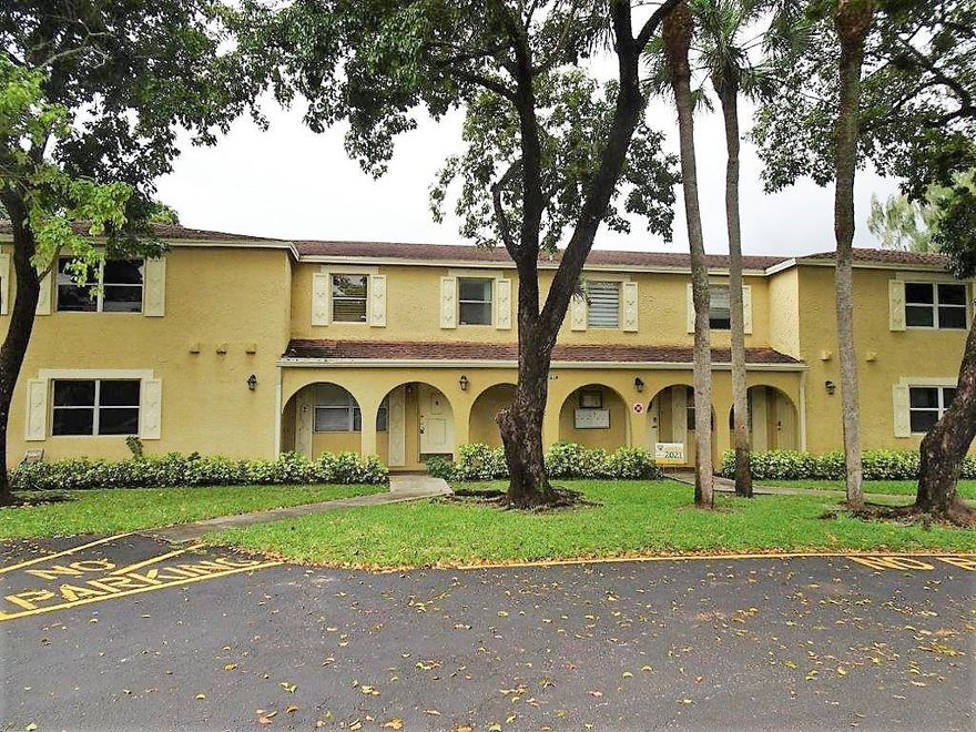 All ages 3/1.5 townhome condo in Coral Springs. Dining area off spacious kitchen. Custom mirror in living room. Upstairs bedrooms with full bath. Downstairs half bath for guests. Utility room. Under stairwell storage. Fenced patio. Garden/ canal views from second floor. Some repairs required. Great central location. Convenient to shops, schools, bus routes and thoroughfares. Community pool. 2 assigned spaces. 12 months pre-paid maintenance due at closing. OK to lease 2nd year. Property is being sold "As Is" and subject to HUD guidelines 24 CFR 206.125.