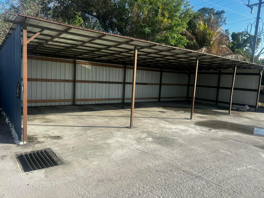 Great space for small shop. 100 feet long x 22 feet wide. Cover area plus outdoor area. .Doble fence secured. Bathroom. All electric power 220v and 120v. Security lights . double fence secured. Bathroom. 
no security deposit. First and last month. 
Great for work shop