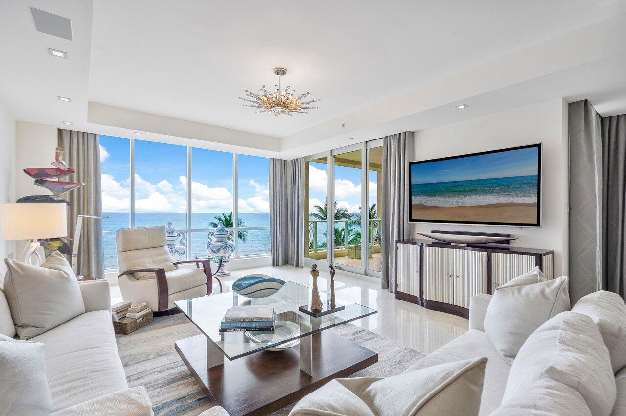 Exceptional oceanfront living, 4001 North Ocean, is a private enclave of only 33 intimately scaled residences in the exclusive town of Gulf Stream. Designed with a classic modern flair by noted architect Randal Stofft and situated on a rare 300 feet of direct oceanfront, this 3520 TSF 3 Bedroom 3.1 Bath residence offers a lifestyle of carefree luxury. Fresh and clean in design, this residence features floor-to-ceiling windows providing an abundance of natural light illuminating the spacious interior and offering unrivaled panoramic views of the ocean creating a tranquil and warm atmosphere. With impeccable modern details that set a new standard for luxury living, the grand salon and dining area boast soaring ceilings, seamless access to a large 483 sqft balcony, and a wet bar all with