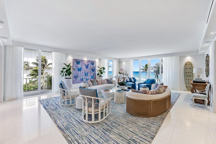 Just completed, entirely renovated, turnkey with beautiful design details in one of the finest in-town, oceanfront buildings in Palm Beach. This 3 bedroom, four and one half bathroom apartment boasts terrific light throughout with direct ocean, north beach and town views from its east, north & west exposures. A rare find over 4,100 SF with multiple terraces, garage parking in an excellent building. Kirkland House is an intimate 20-unit boutique building with white glove services and spacious apartments. The location is most convenient to the beach, world class shopping and fine dining.